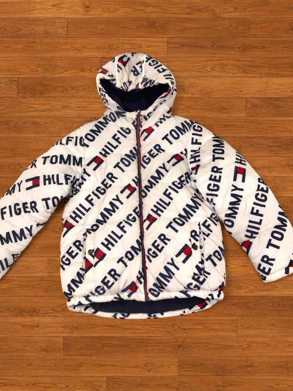 Tommy Hilfiger White All-Over Logo Puffer Hoodie